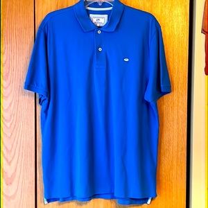 Southern Tide SKIPJACK POLO royal blue 2 button LARGE cotton pique SS shirt EUC